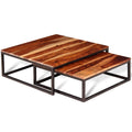 Solid Sheesham Wood Nesting Coffee Table Set with Metal Frame F797