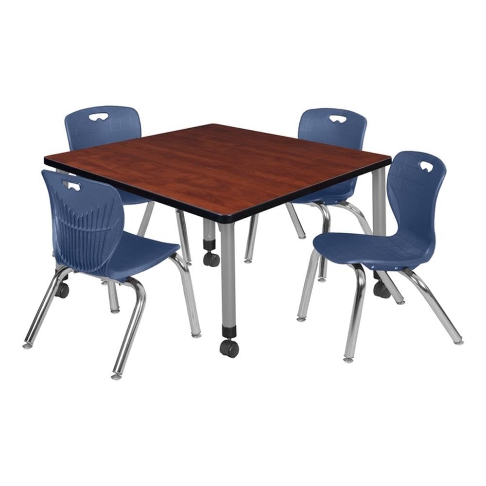 42" Square Mobile Table with 4 Stack Chairs M743