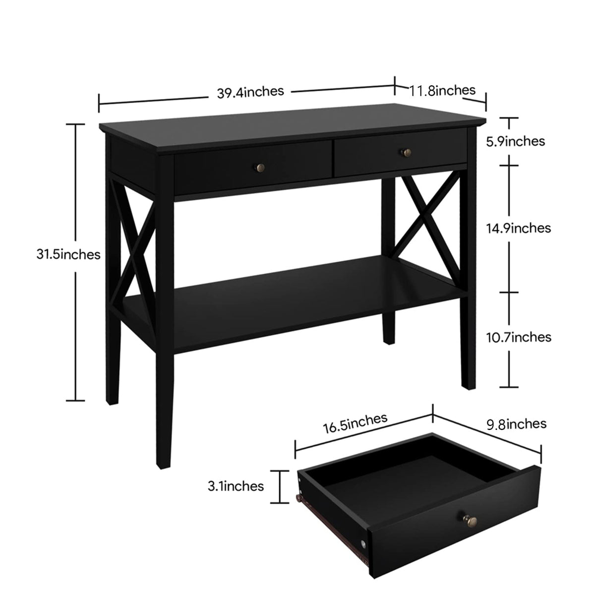 39" Entryway Table with Drawers and Storage Shelf H201798