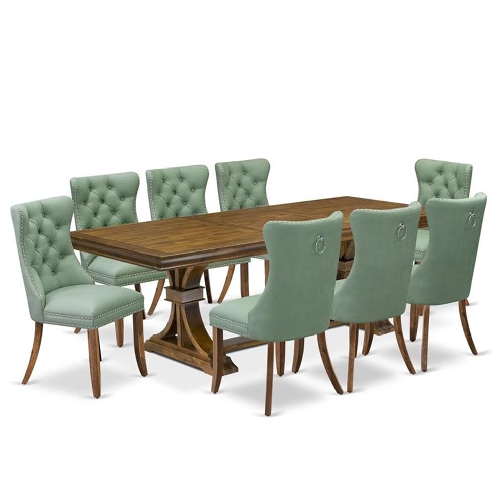 9-Piece Walnut Acacia Wood Dining Set with Leaf H5822