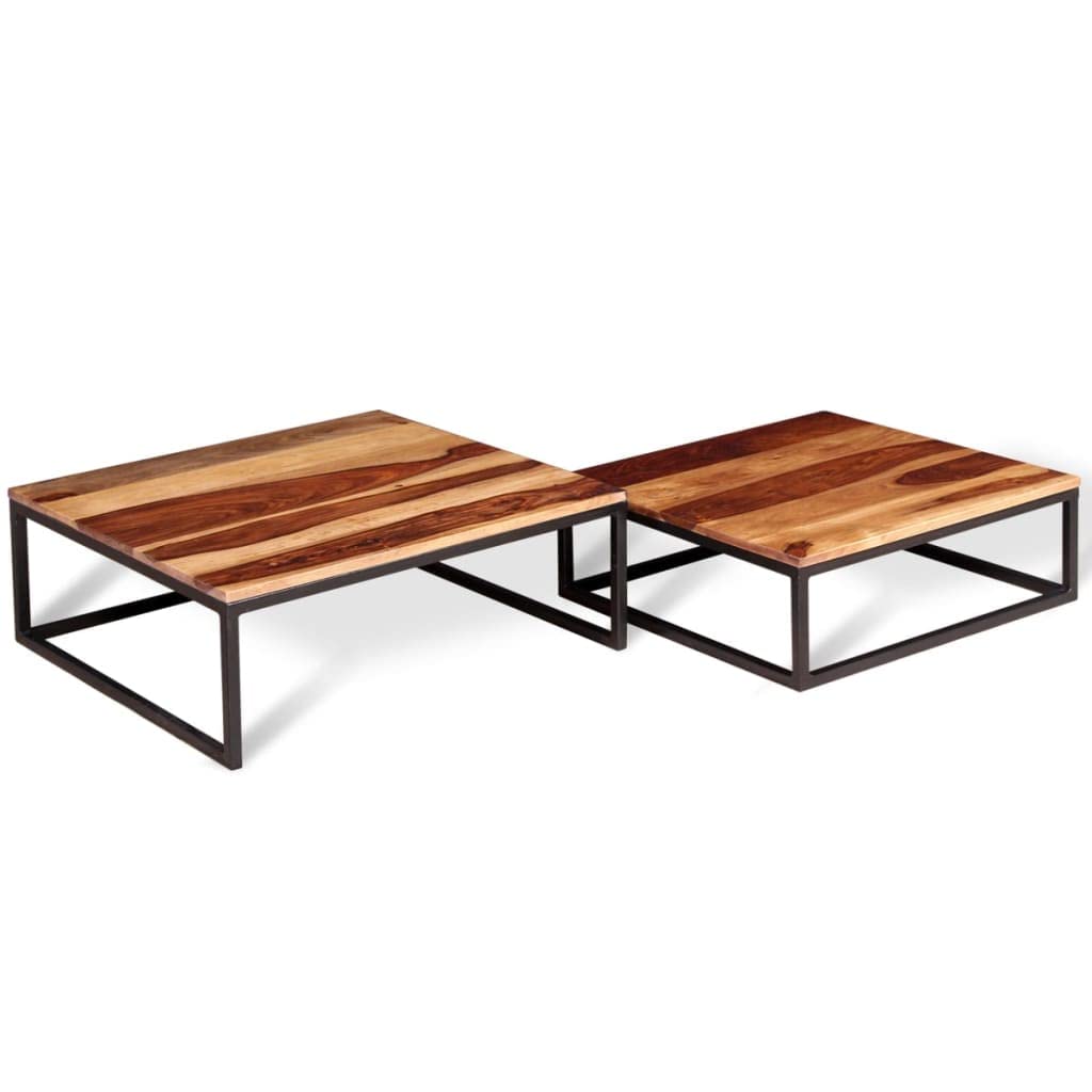 Solid Sheesham Wood Nesting Coffee Table Set with Metal Frame F797