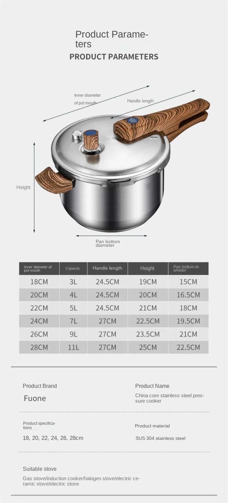 304 Stainless Steel 3L Pressure Cooker U65104