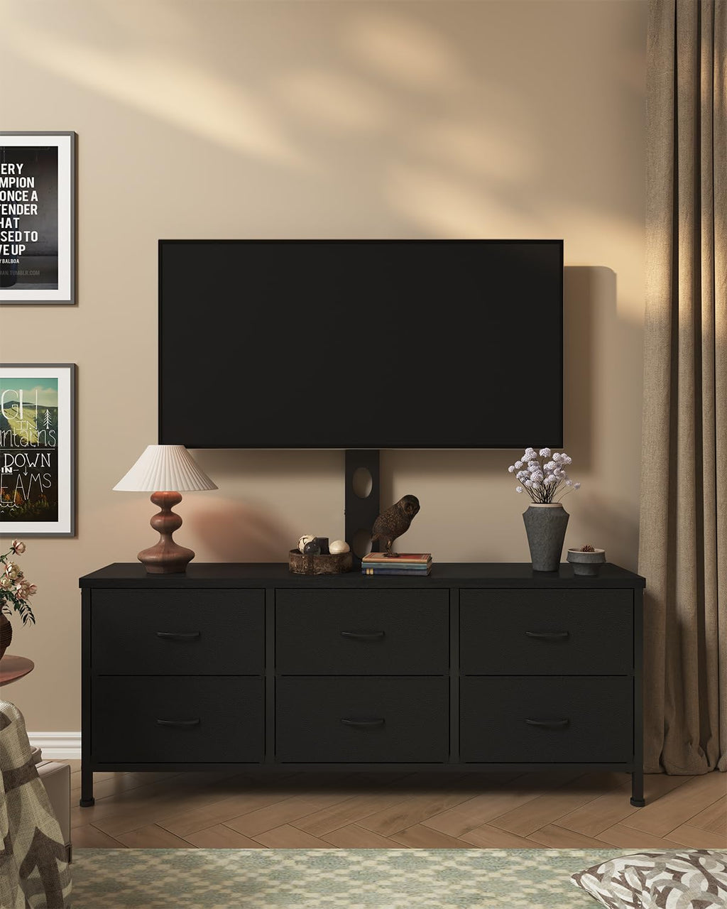 Black 6 Drawer TV Stand with Mount F896