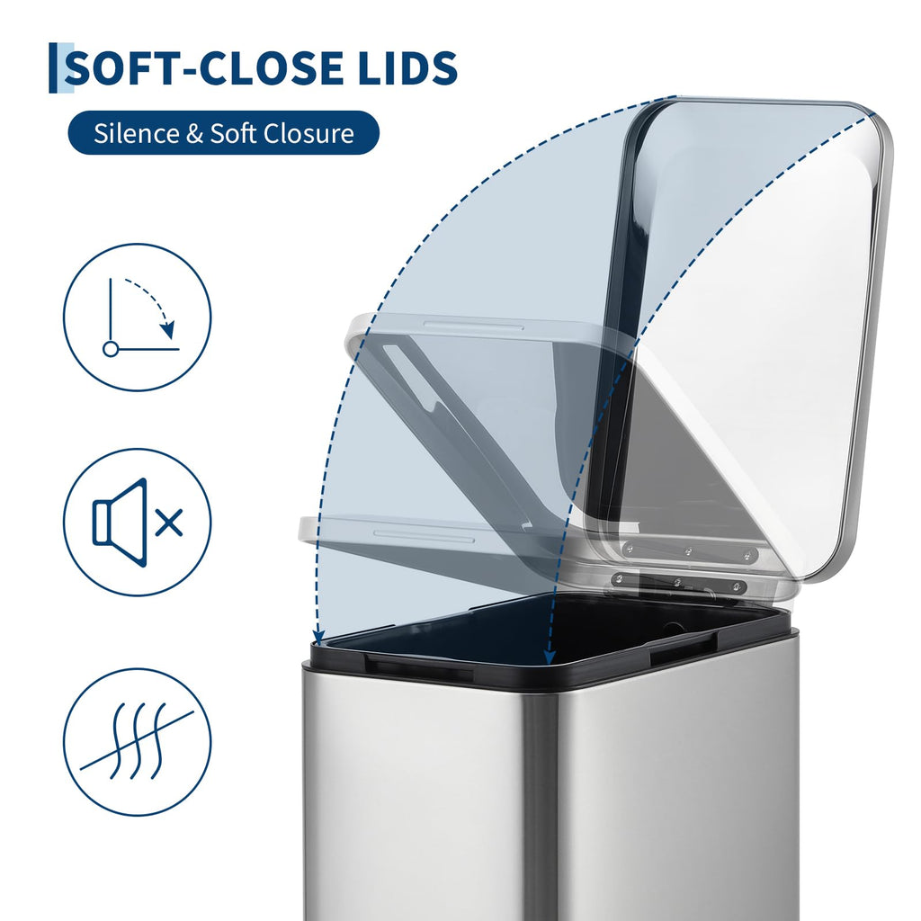 50L Slim Stainless Steel Step Trash Can with Soft-Close Lid K952975