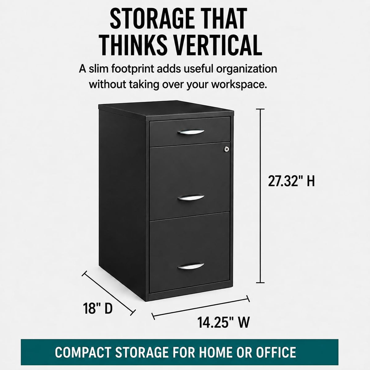 Charcoal Metal 3 Drawer Vertical Filing Cabinet B34912