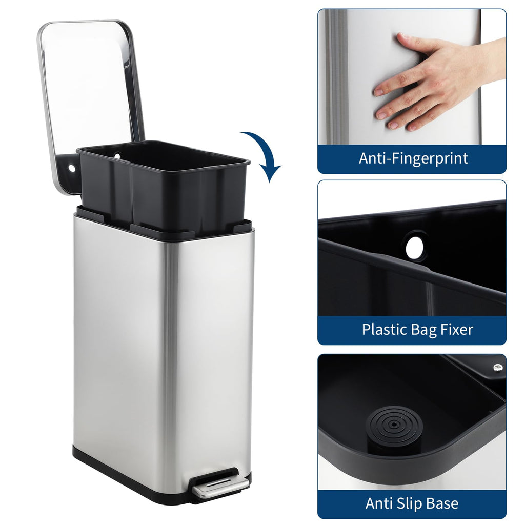 50L Slim Stainless Steel Step Trash Can with Soft-Close Lid K952975