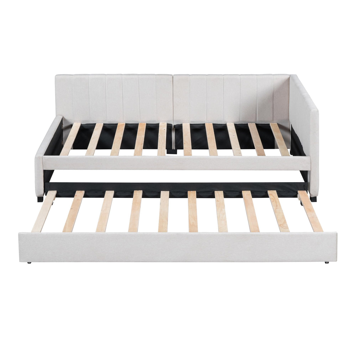 Beige Linen Twin Daybed with Pull-Out Trundle O3335