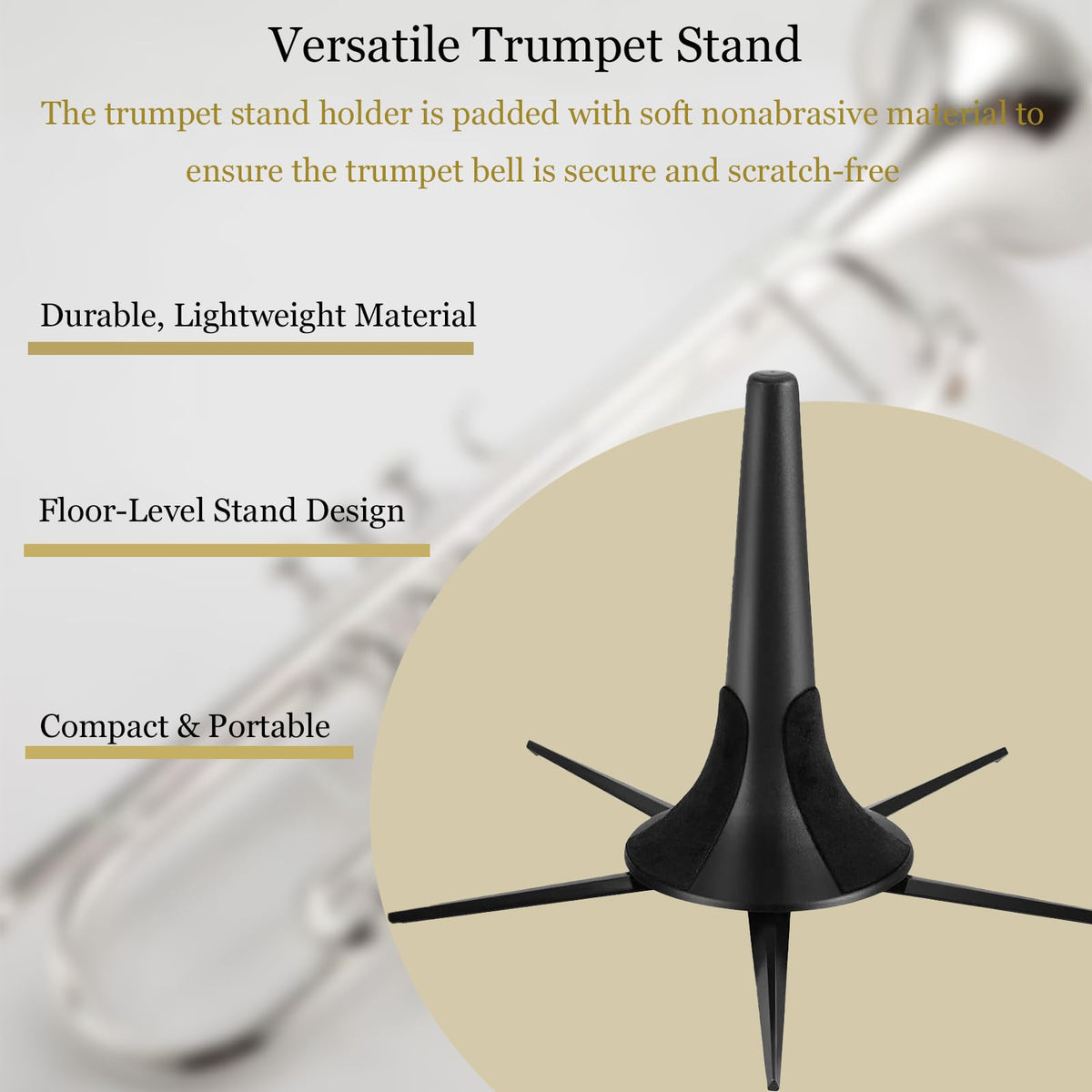 Trumpet Stand and Care Kit with Mouthpiece, Valve, Snake Brush, Foldable Metal 5 Legs E42465