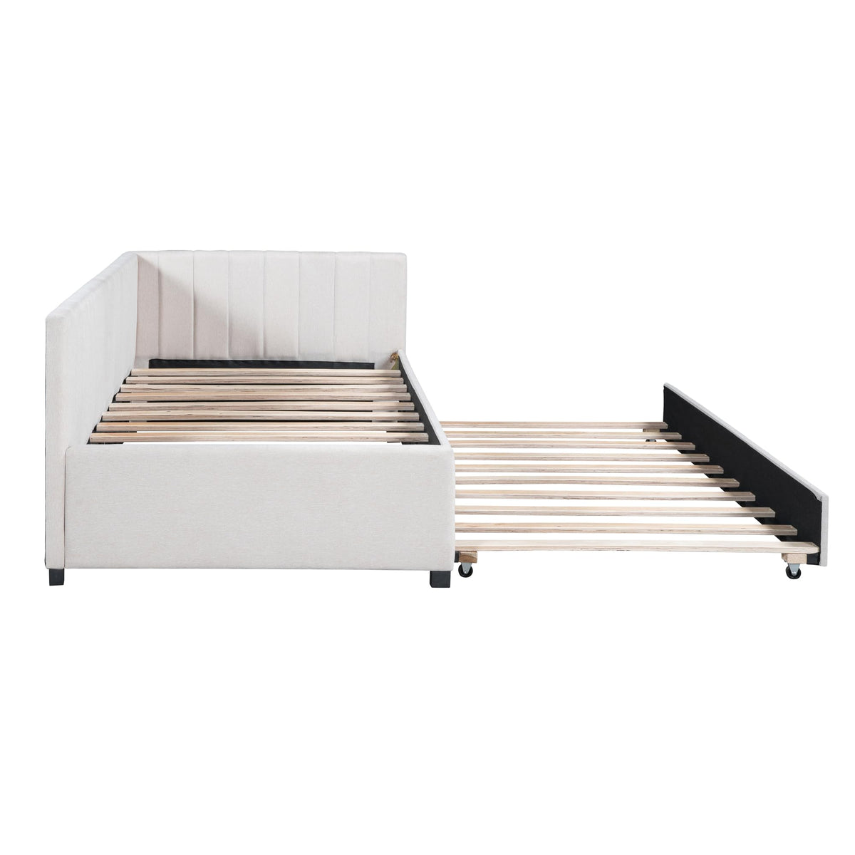 Beige Linen Twin Daybed with Pull-Out Trundle O3335