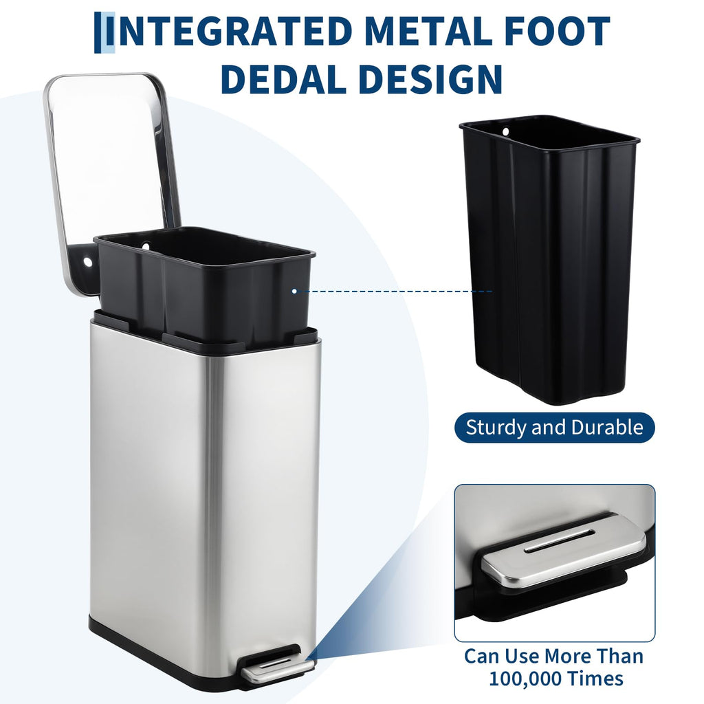 50L Slim Stainless Steel Step Trash Can with Soft-Close Lid K952975