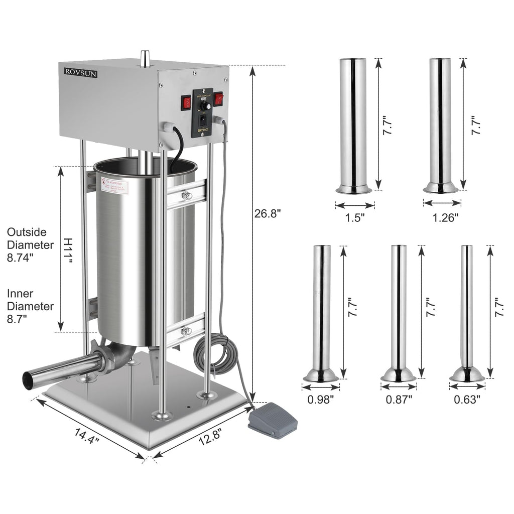 10L Electric Stainless Steel Sausage Stuffer with 5 Stuffing Tubes J304336