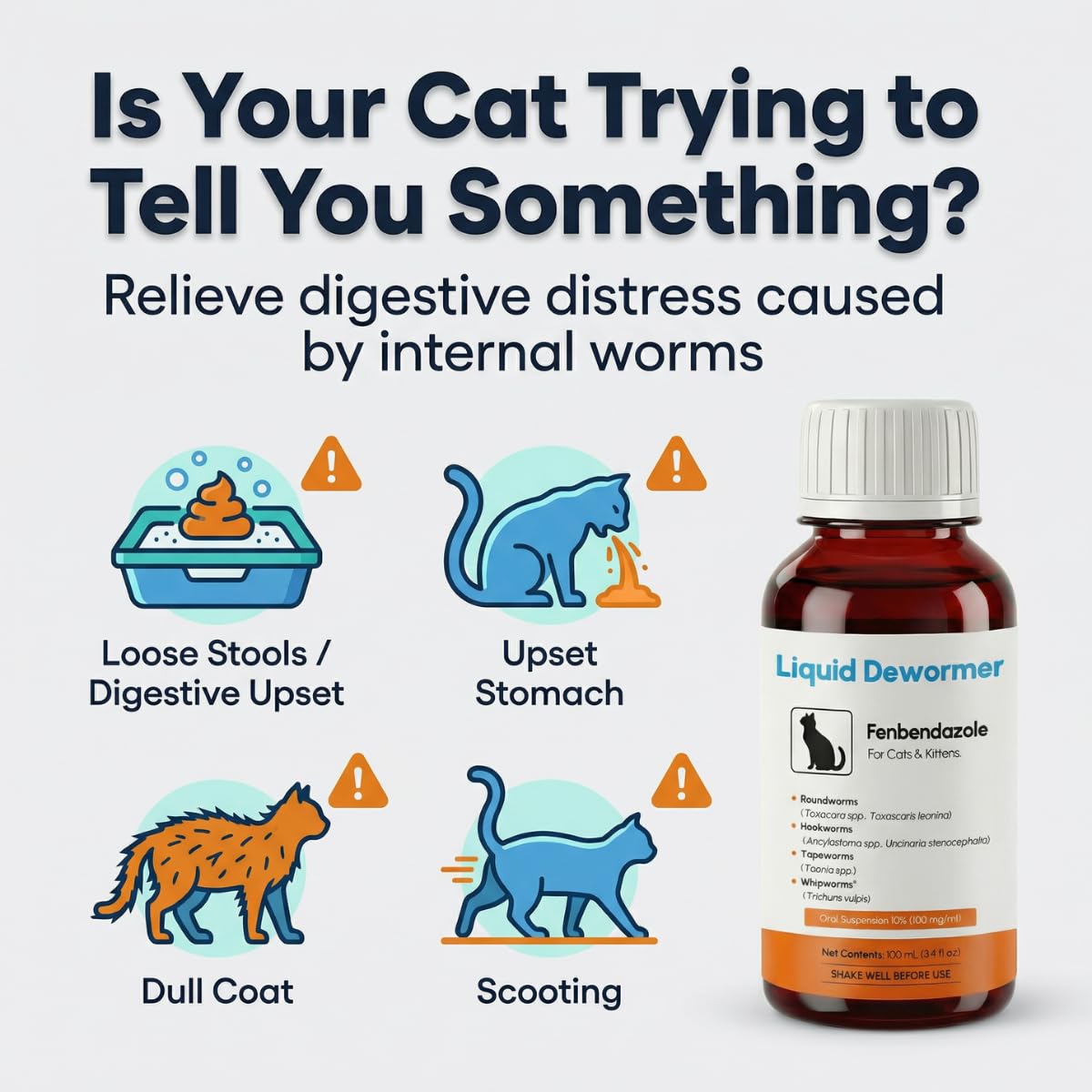 Liquid Fenbendazole Dewormer for Cats & Kittens 100ml A527