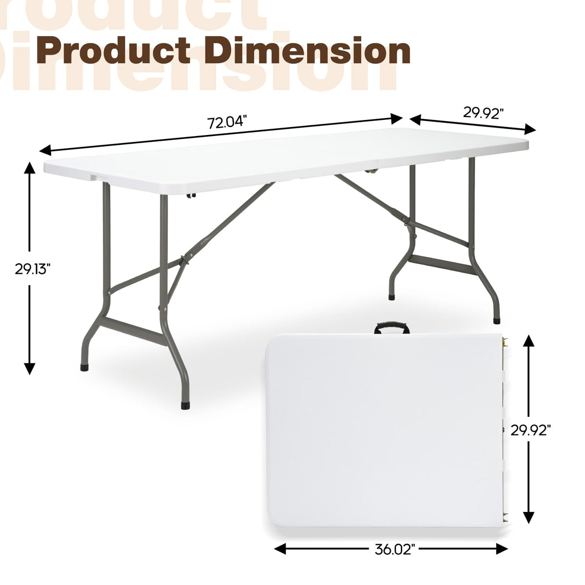 Folding Table 6ft Heavy-Duty 500lbs HDPE Steel White V49262
