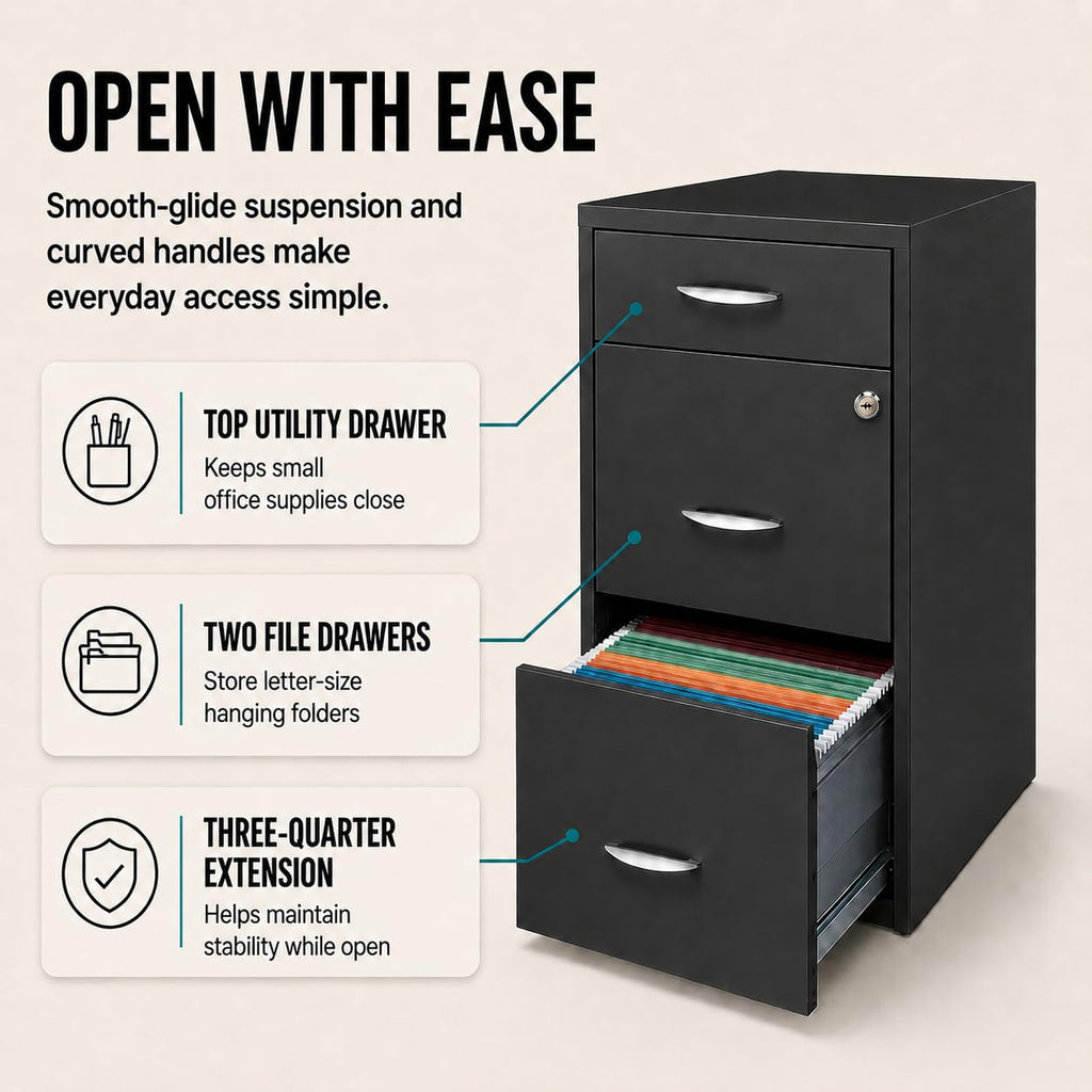 Charcoal Metal 3 Drawer Vertical Filing Cabinet B34912