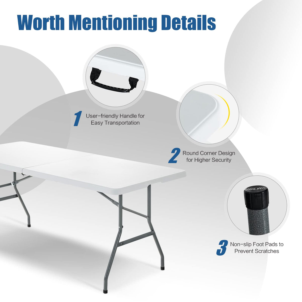 6ft White Folding Table Y1002