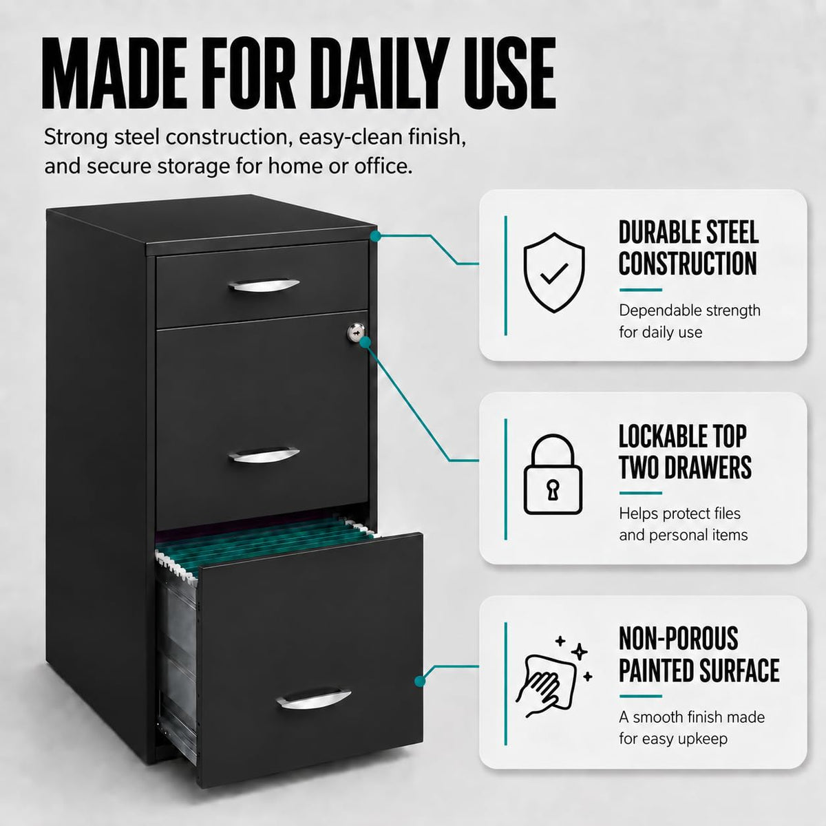 Charcoal Metal 3 Drawer Vertical Filing Cabinet B34912