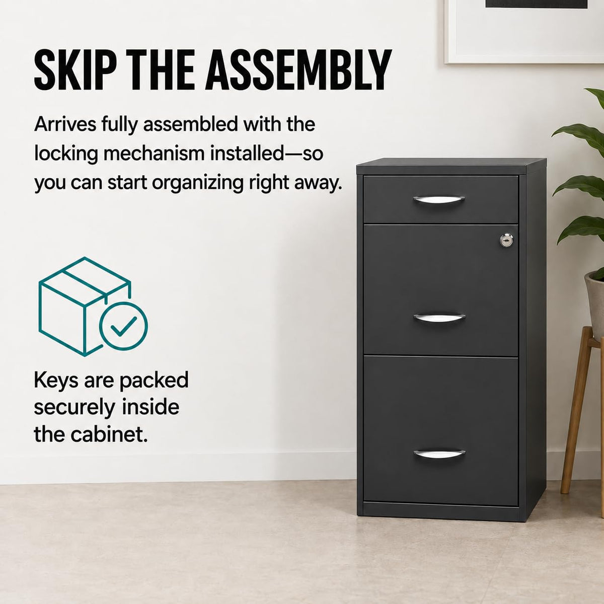Charcoal Metal 3 Drawer Vertical Filing Cabinet B34912