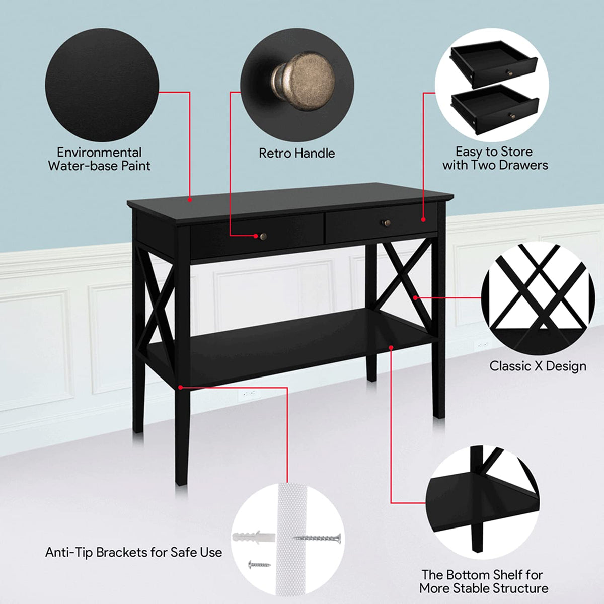 39" Entryway Table with Drawers and Storage Shelf H201798