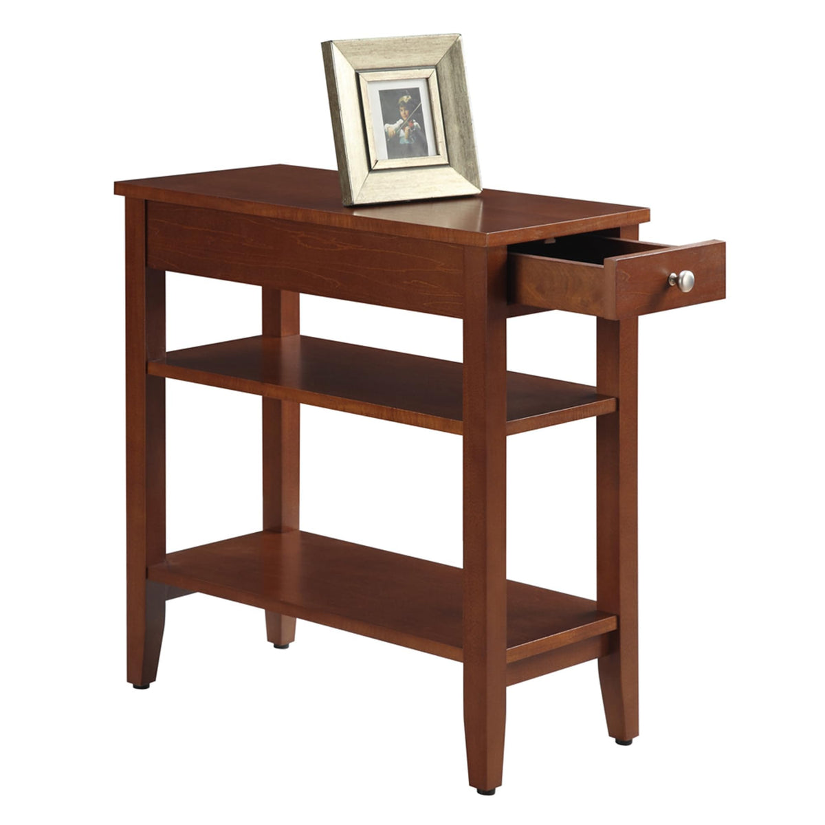 Cherry Chairside End Table with Storage Drawer & Shelves U192