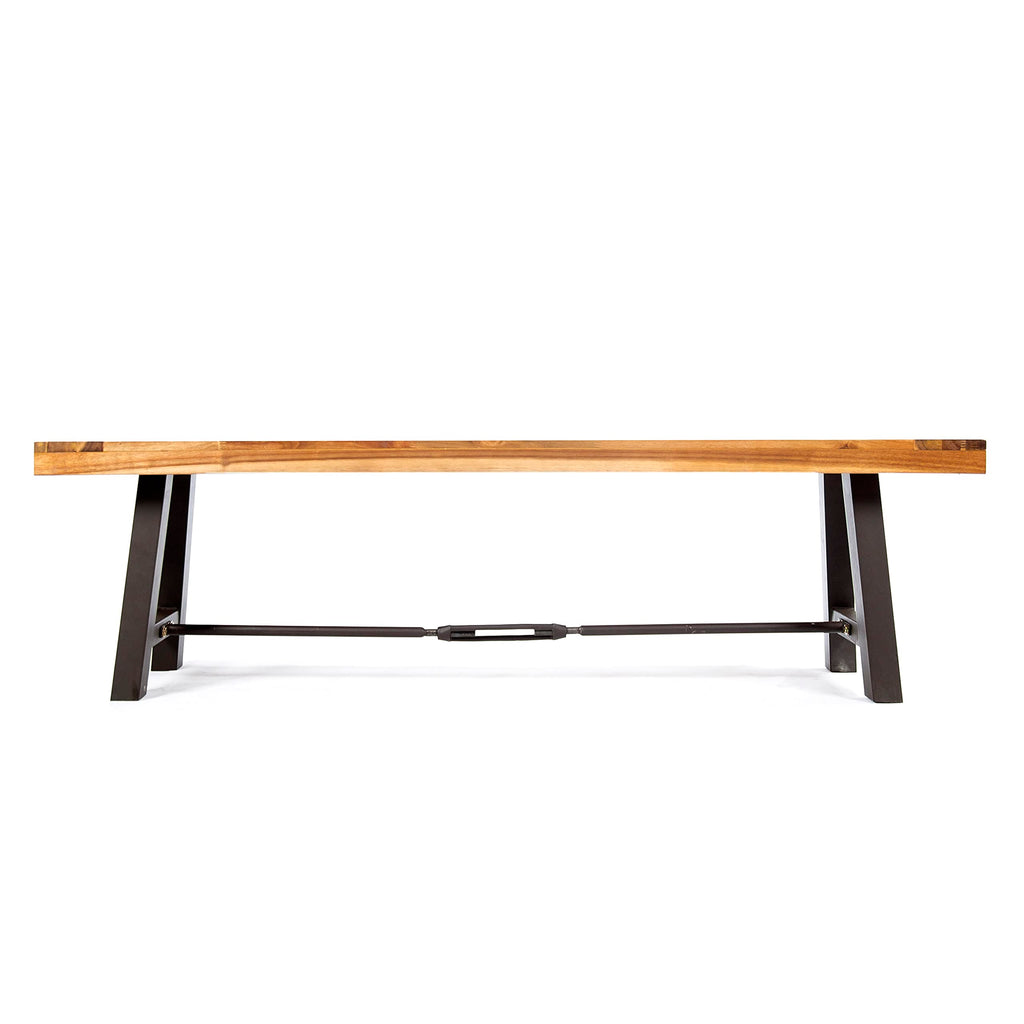 Acacia Wood Outdoor Bench with Metal Accents A93892
