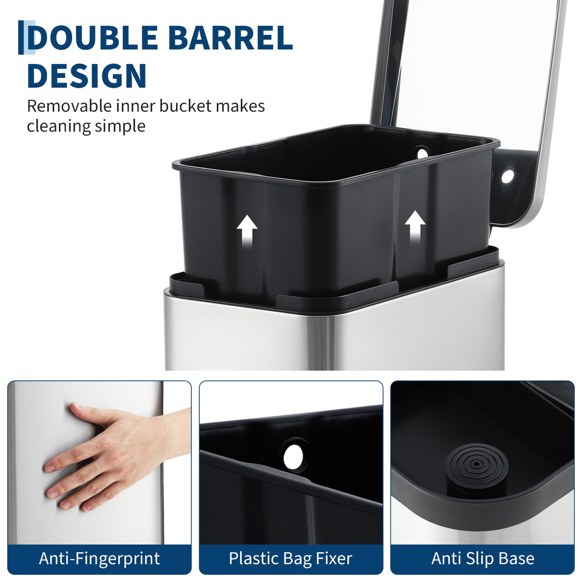 50L Slim Stainless Steel Step Trash Can with Soft-Close Lid K952975
