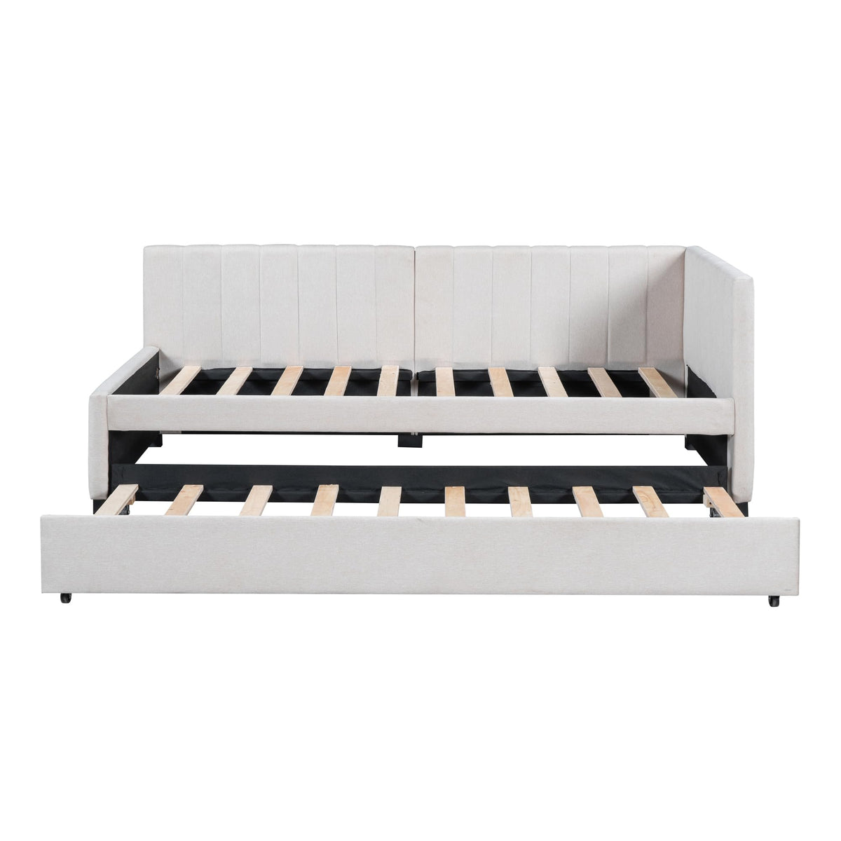 Beige Linen Twin Daybed with Pull-Out Trundle O3335