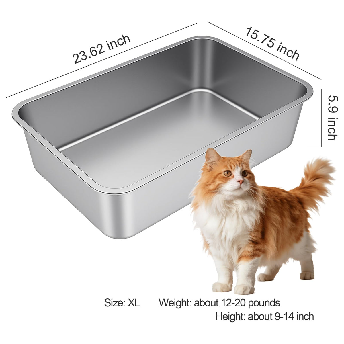 X-Large High Sided Stainless Steel Cat Litter Box T8376