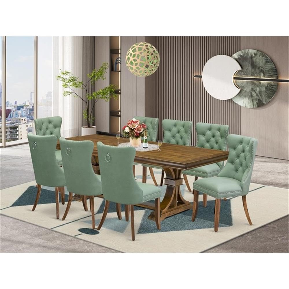 9-Piece Walnut Acacia Wood Dining Set with Leaf H5822