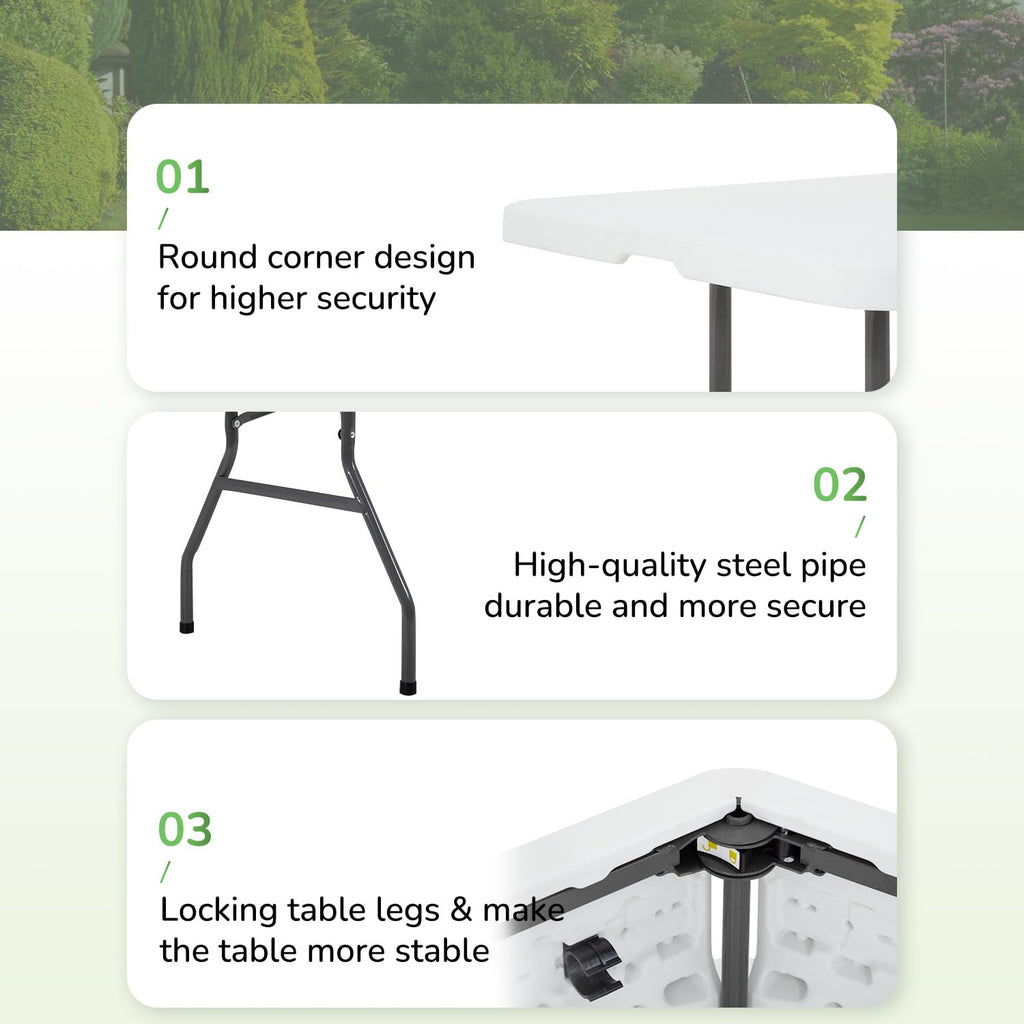 6FT White Portable Plastic Folding Table J723
