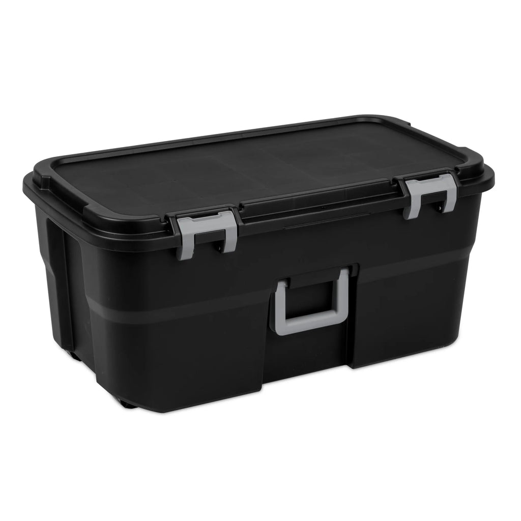 Black Plastic Storage Footlocker with Wheels V6902