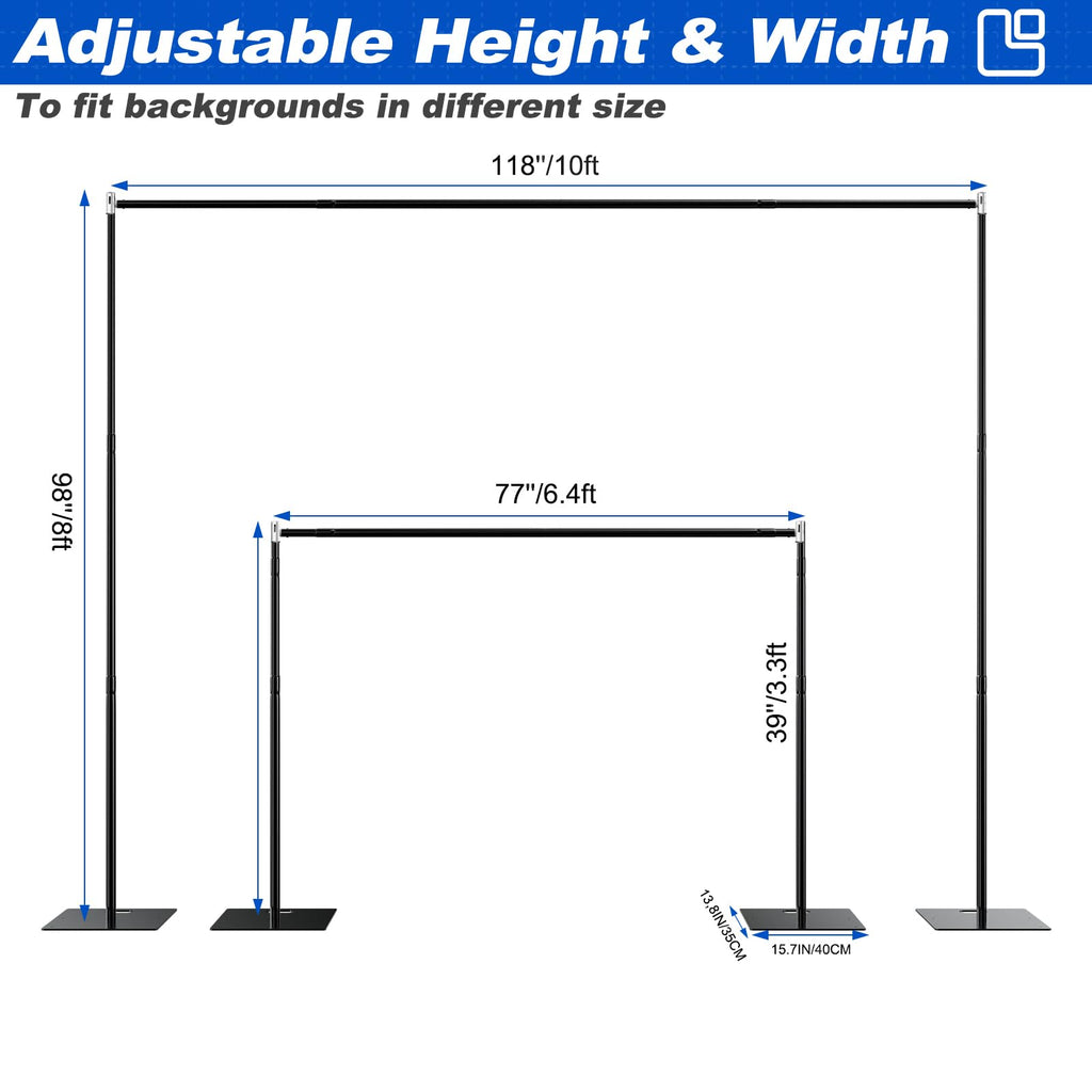 8ftx10ft Adjustable Heavy Duty Black Pipe and Drape Backdrop Stand U550250