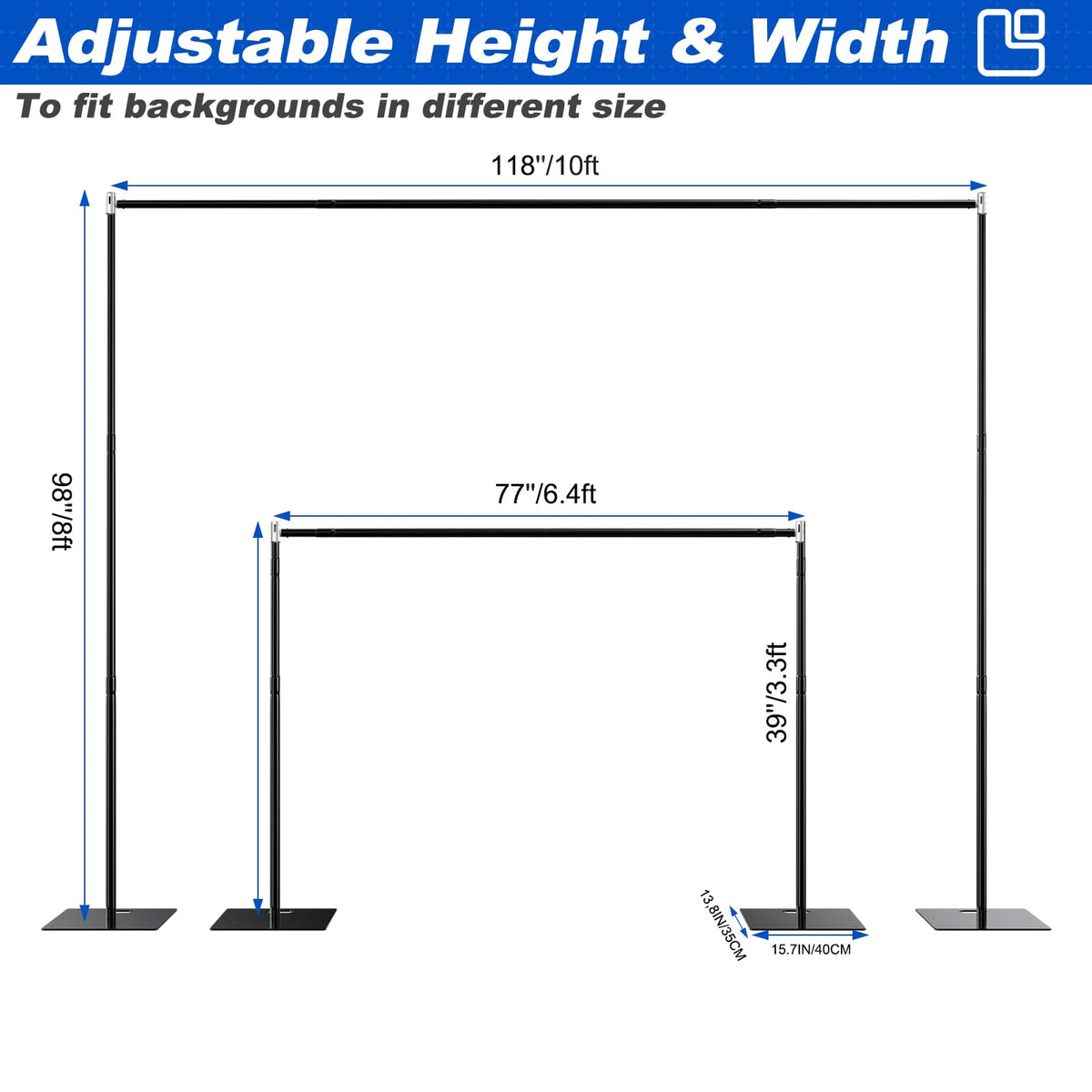 8ftx10ft Adjustable Heavy Duty Black Pipe and Drape Backdrop Stand U550250