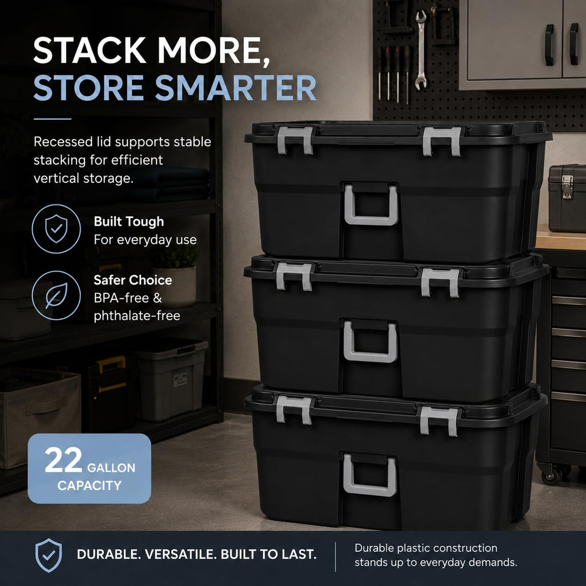 Black Plastic Storage Footlocker with Wheels V6902