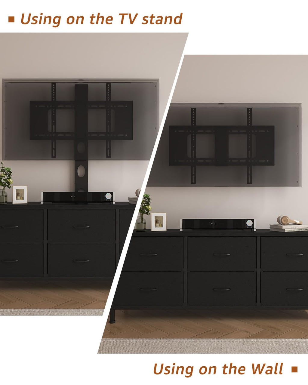 Black 6 Drawer TV Stand with Mount F896