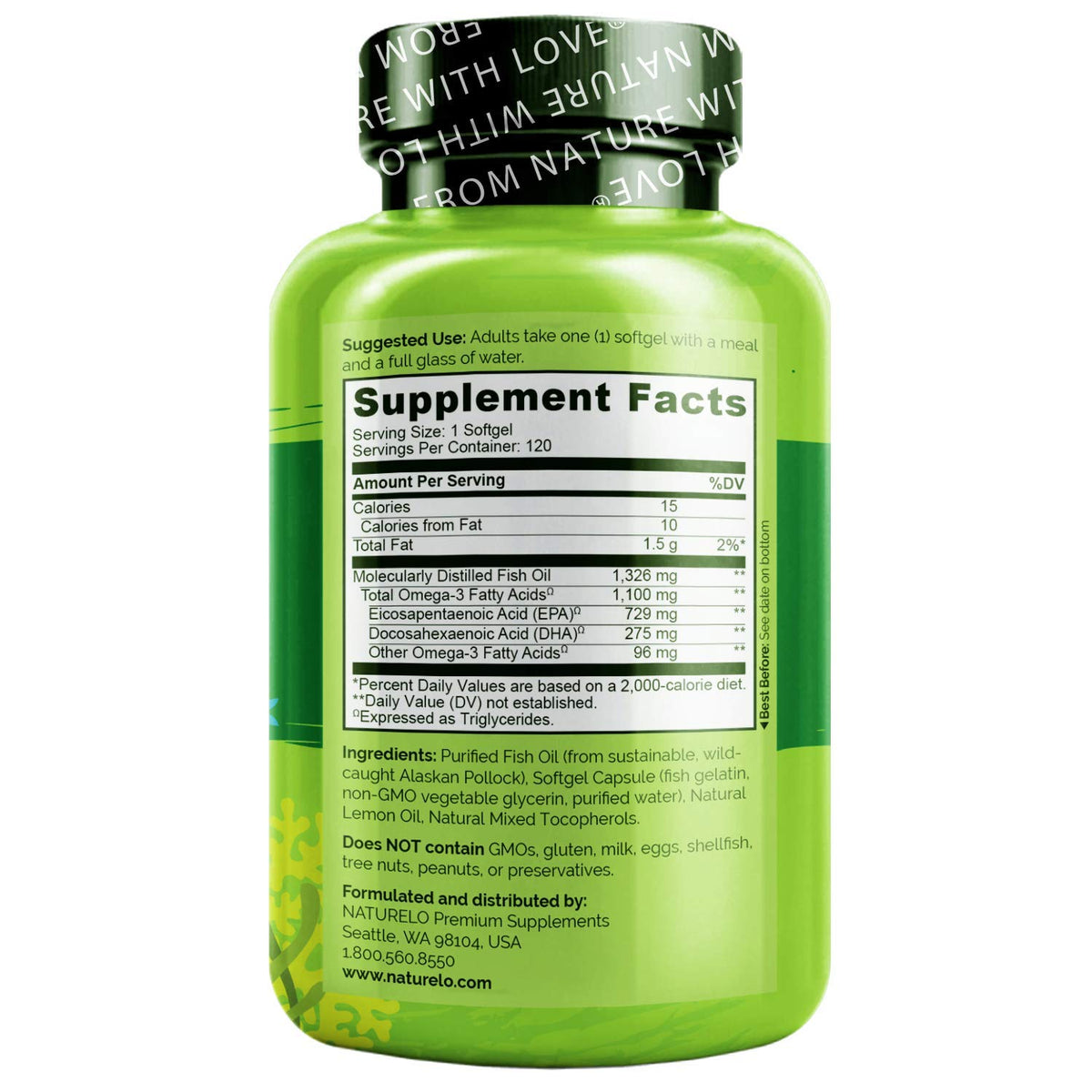 Omega 3 Fish Oil Supplement 1100mg 120 Softgels C767670