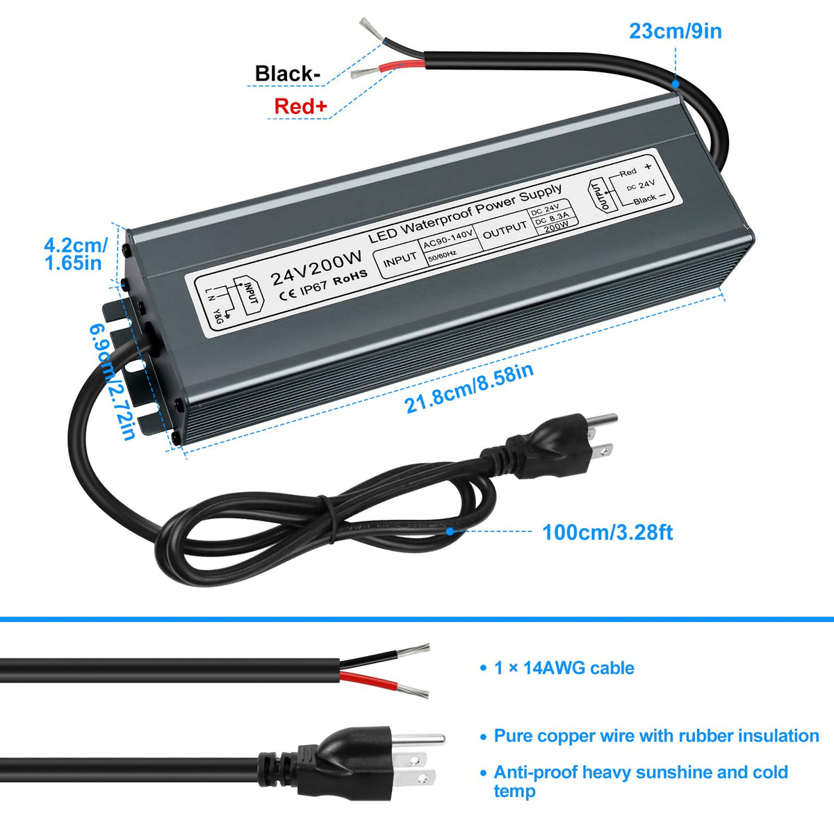 24V 200W IP67 Waterproof LED Driver Power Supply V609