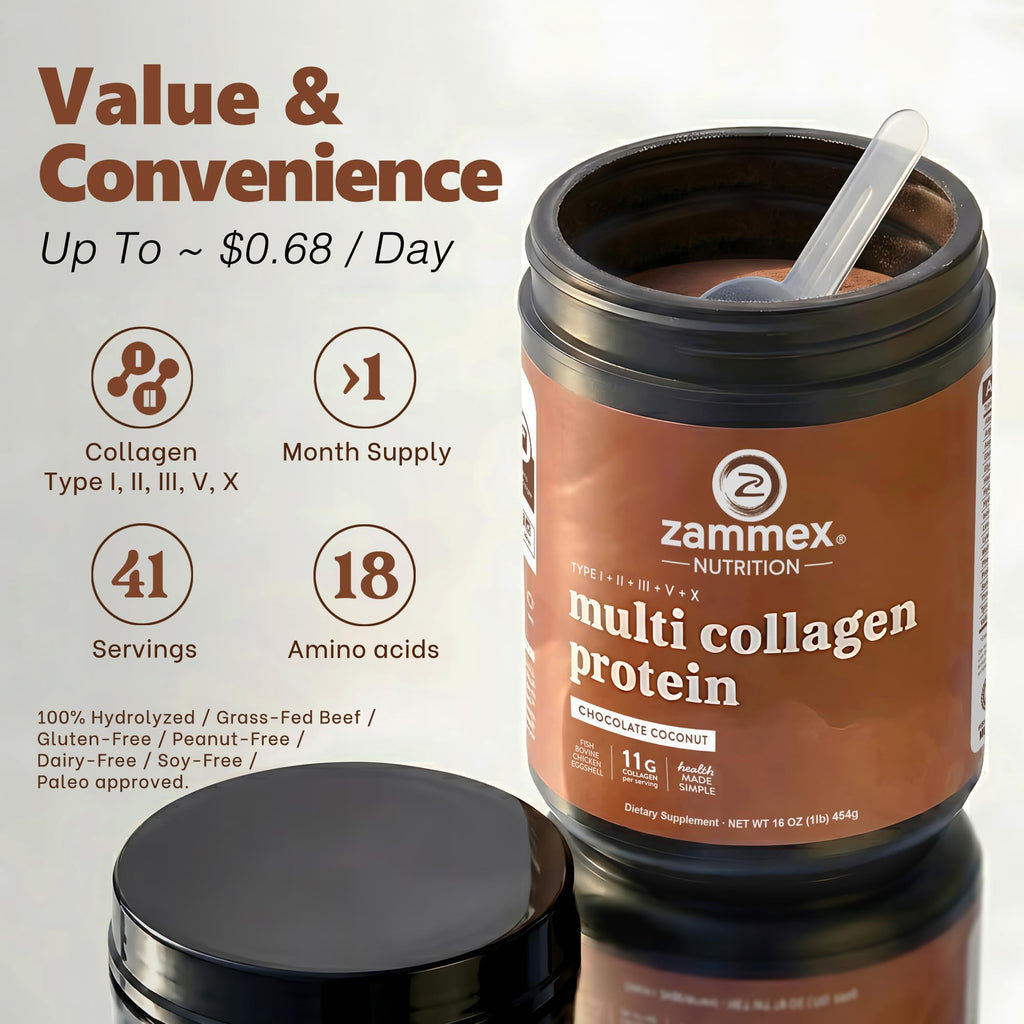 Multi Collagen Peptides Protein Powder, Chocolate, 1LB W287859