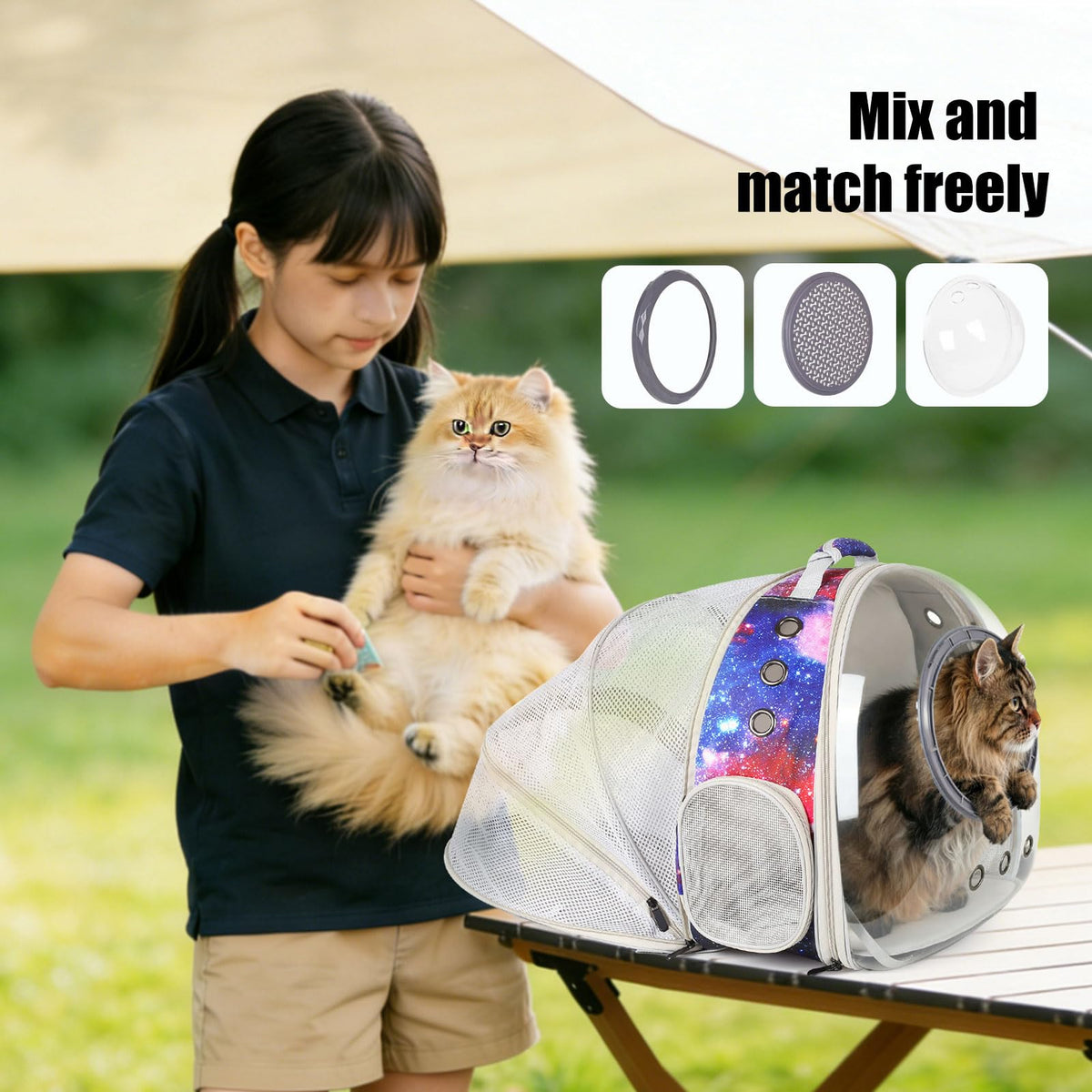 Blue Expandable Cat Backpack with Clear Window I3344