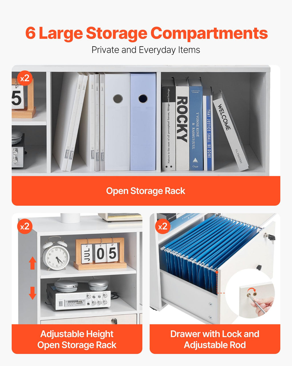 White 2 Drawer Wooden Lockable Mobile File Cabinet P84268