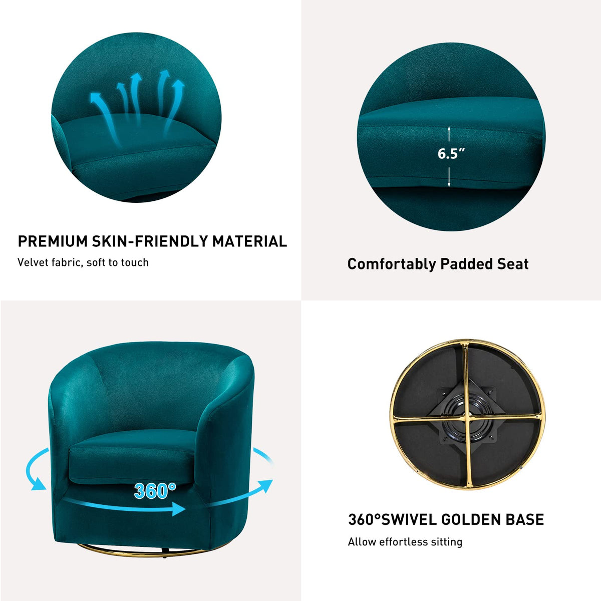 Set of 2 Velvet Swivel Barrel Chair V13091