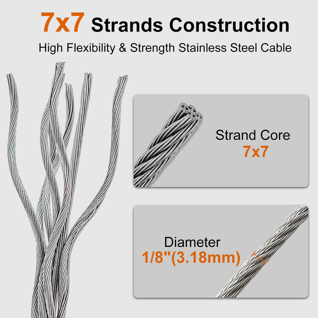 1/8 Stainless Steel Cable 200ft T316 Wire Rope with 8" Cutter E92097