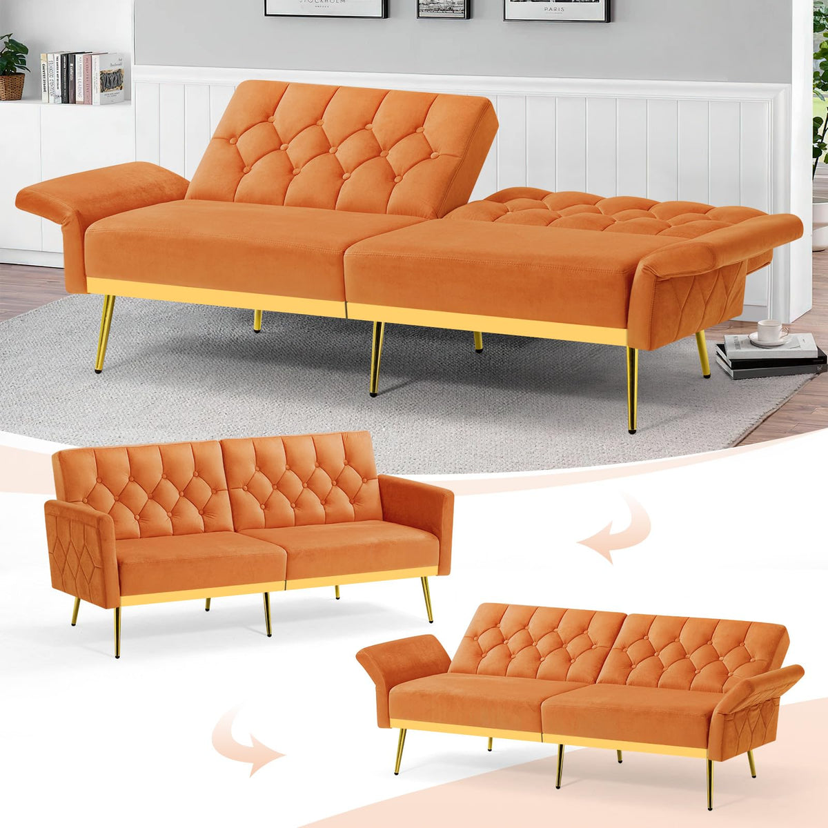 Velvet Sofa Set with Adjustable Armrests & Backrests H8674