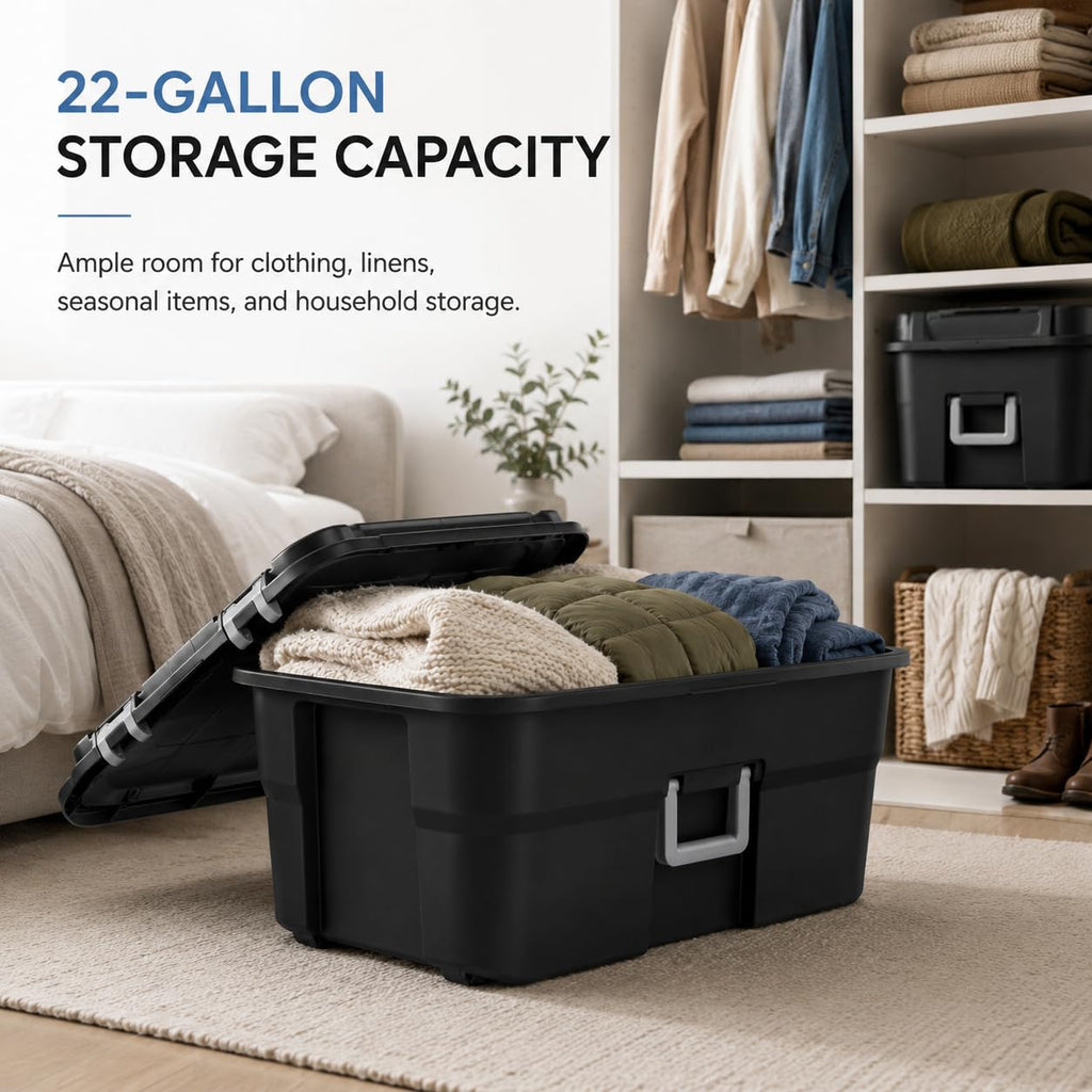 Black Plastic Storage Footlocker with Wheels V6902