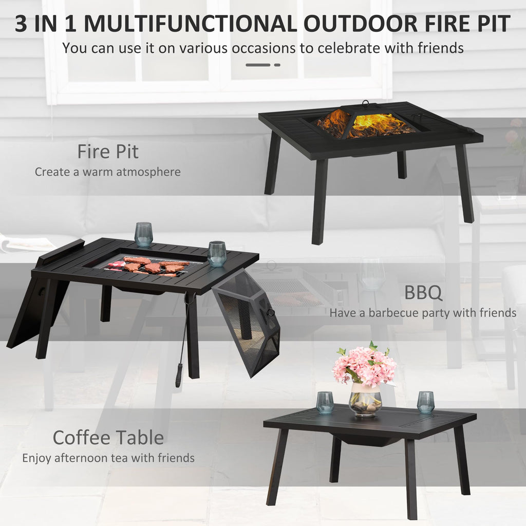 34" Black Metal Fire Pit with Grill H8419