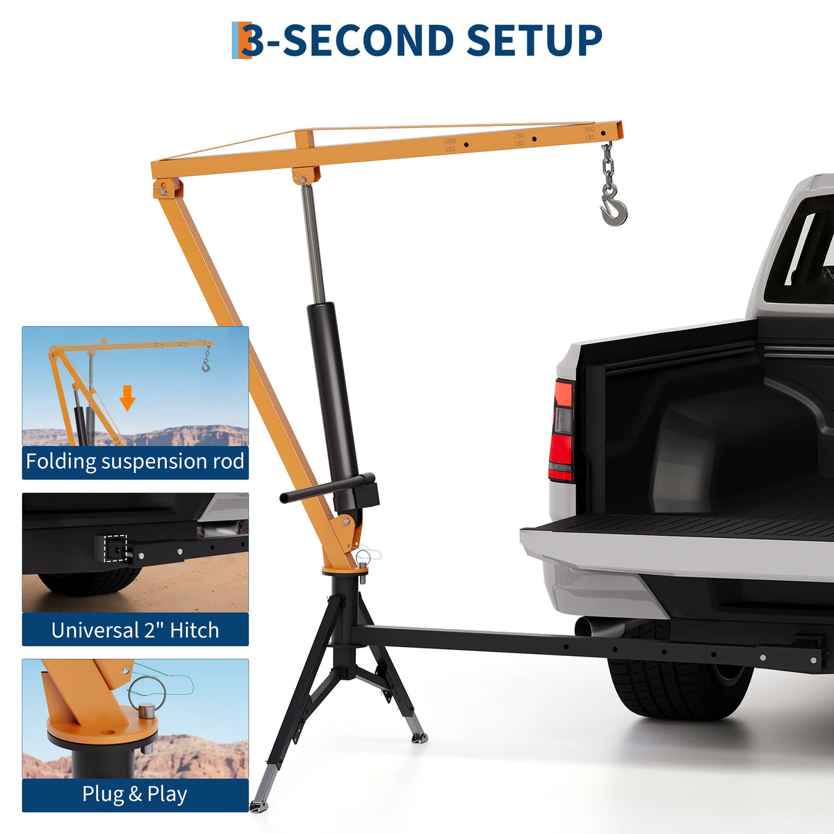 Heavy Duty Hydraulic Hitch Mounted Truck Crane with 360 Degree Swivel Boom A747