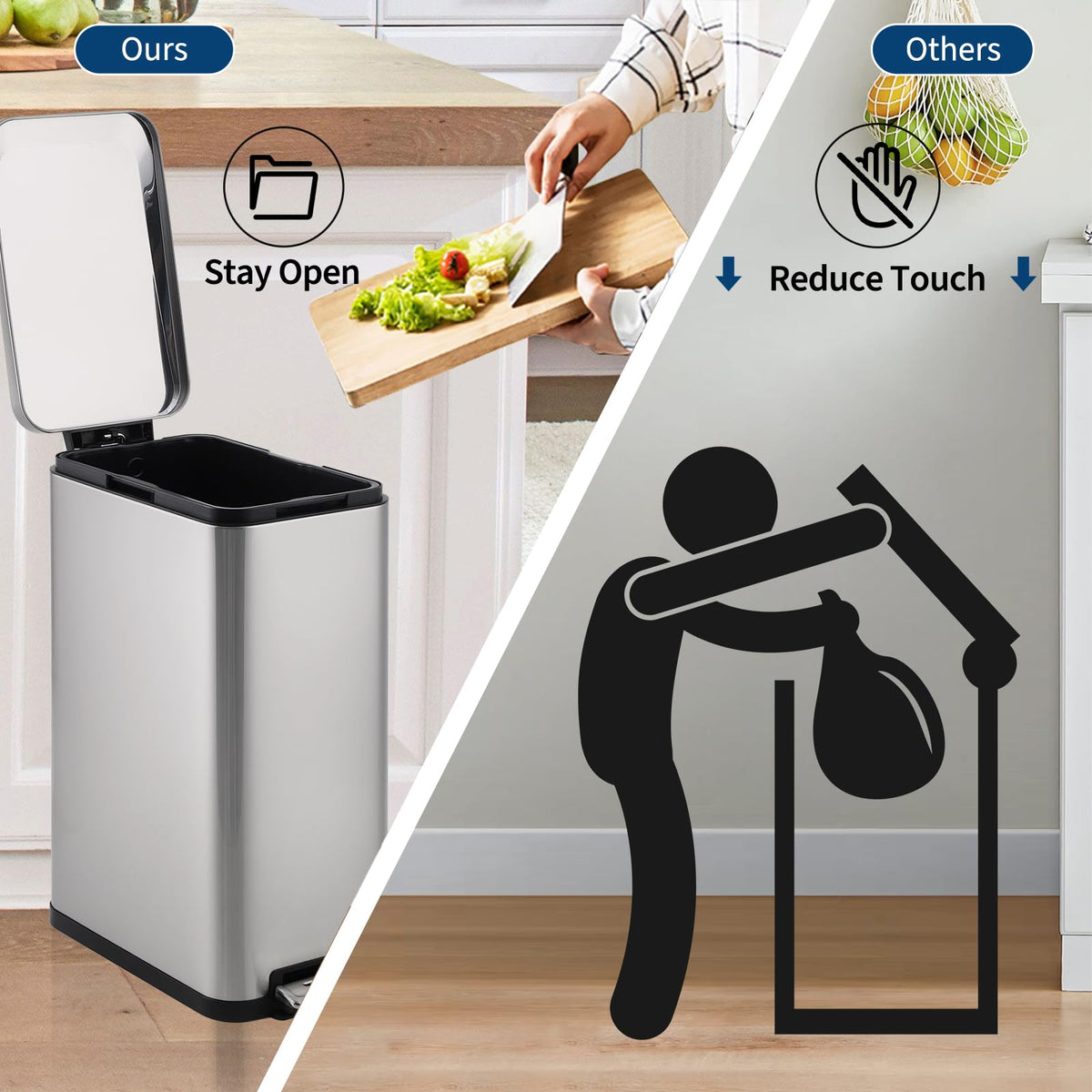 50L Slim Stainless Steel Step Trash Can with Soft-Close Lid K952975