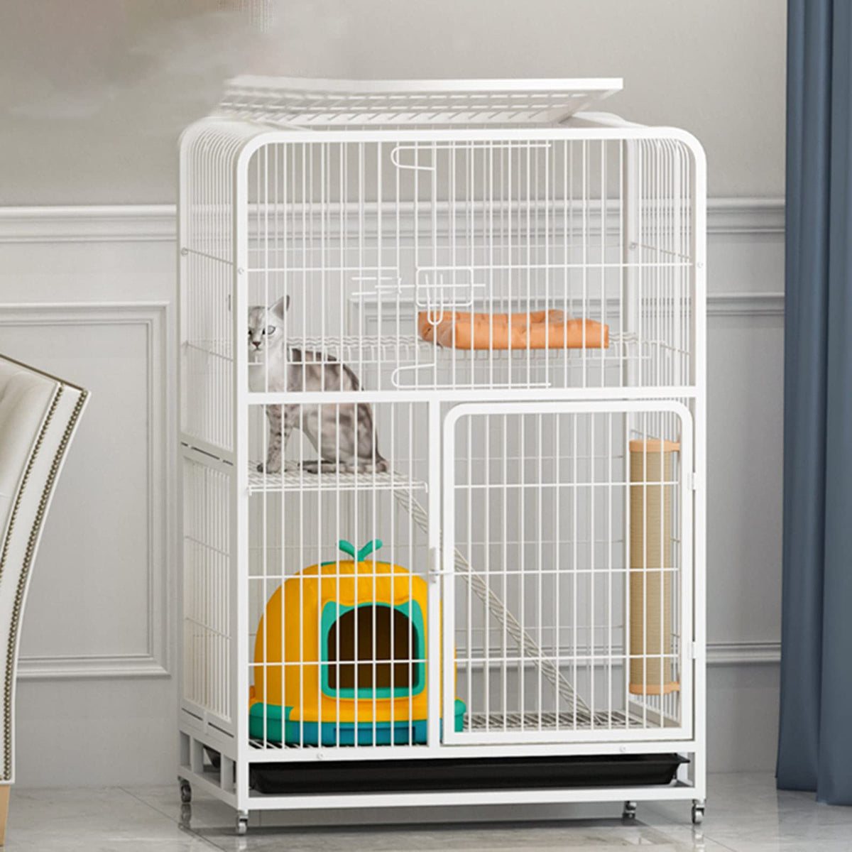 3-Tier Metal Wire Cat Cage with Hammock and Casters G750