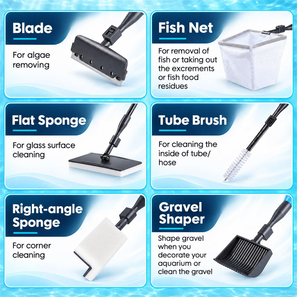 6 in 1 Aquarium Cleaning Tool Kit with Telescopic Long Handle C7696