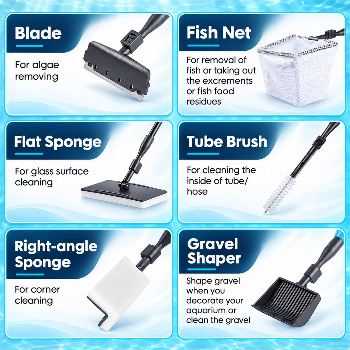 6 in 1 Aquarium Cleaning Tool Kit with Telescopic Long Handle C7696