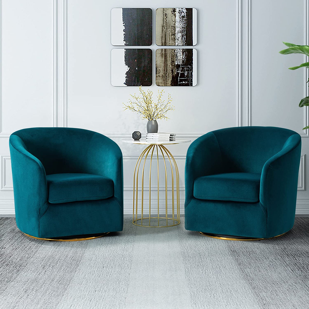 Set of 2 Velvet Swivel Barrel Chair V13091